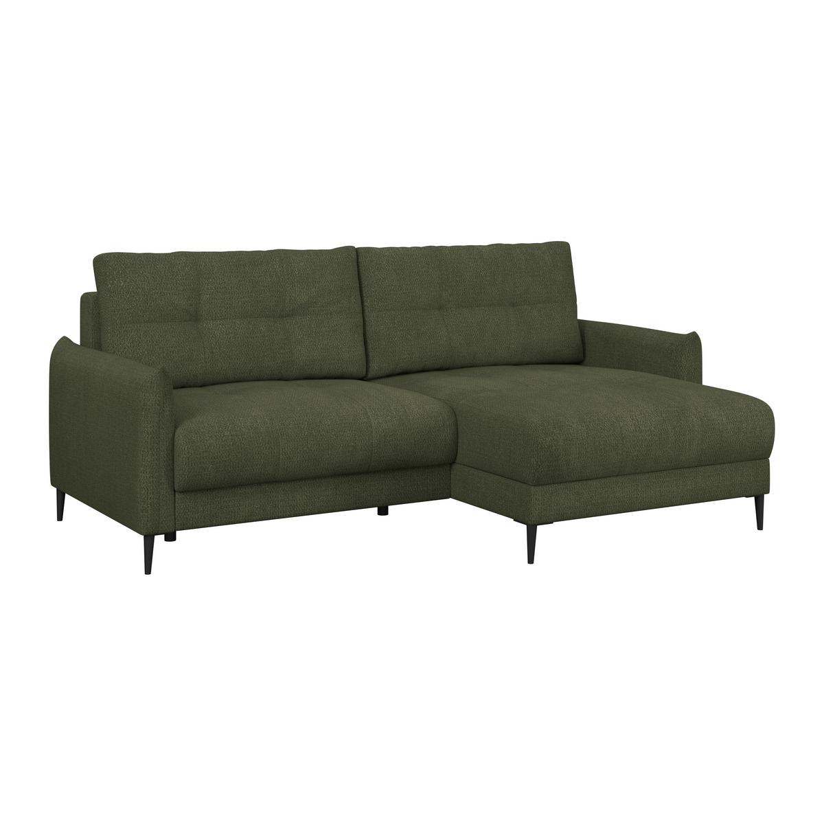 Ecksofa Polis Webstoff dunkelgrün, 221x142cm - Dunkelgrün/Schwarz, Trend, Textil (221/142cm) - Ondega
