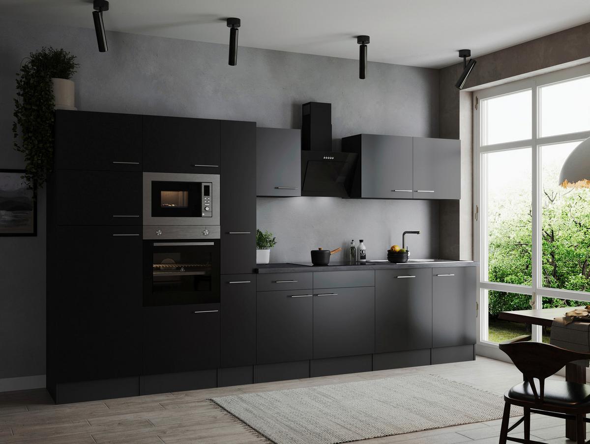 Küchenblock Oliver Grau, Schwarz B: 370 Cm - Schwarz/Grau, Design, Holzwerkstoff (370cm) - Respekta