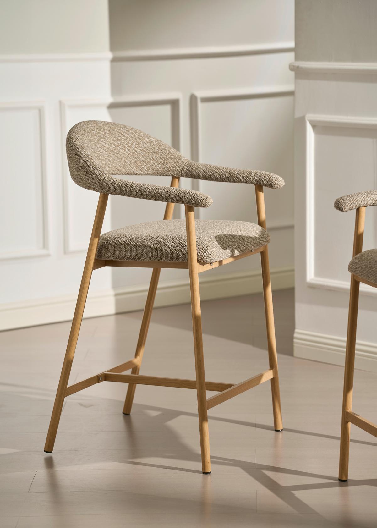 Barhocker Boucle Taupe/Eichefarben B: 54 cm - Taupe/Eichefarben, MODERN, Holz/Textil (54/94,5/54,5cm) - Livetastic
