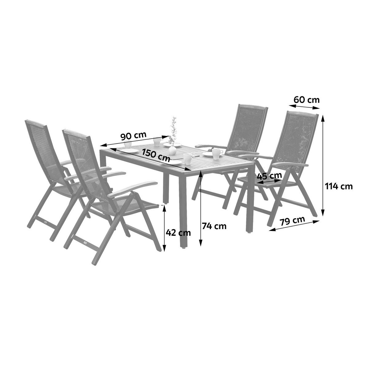 Gartengarnitur Tilos Set 5tlg. - Graphitfarben/Naturfarben, MODERN, Holz/Metall - Gardenson
