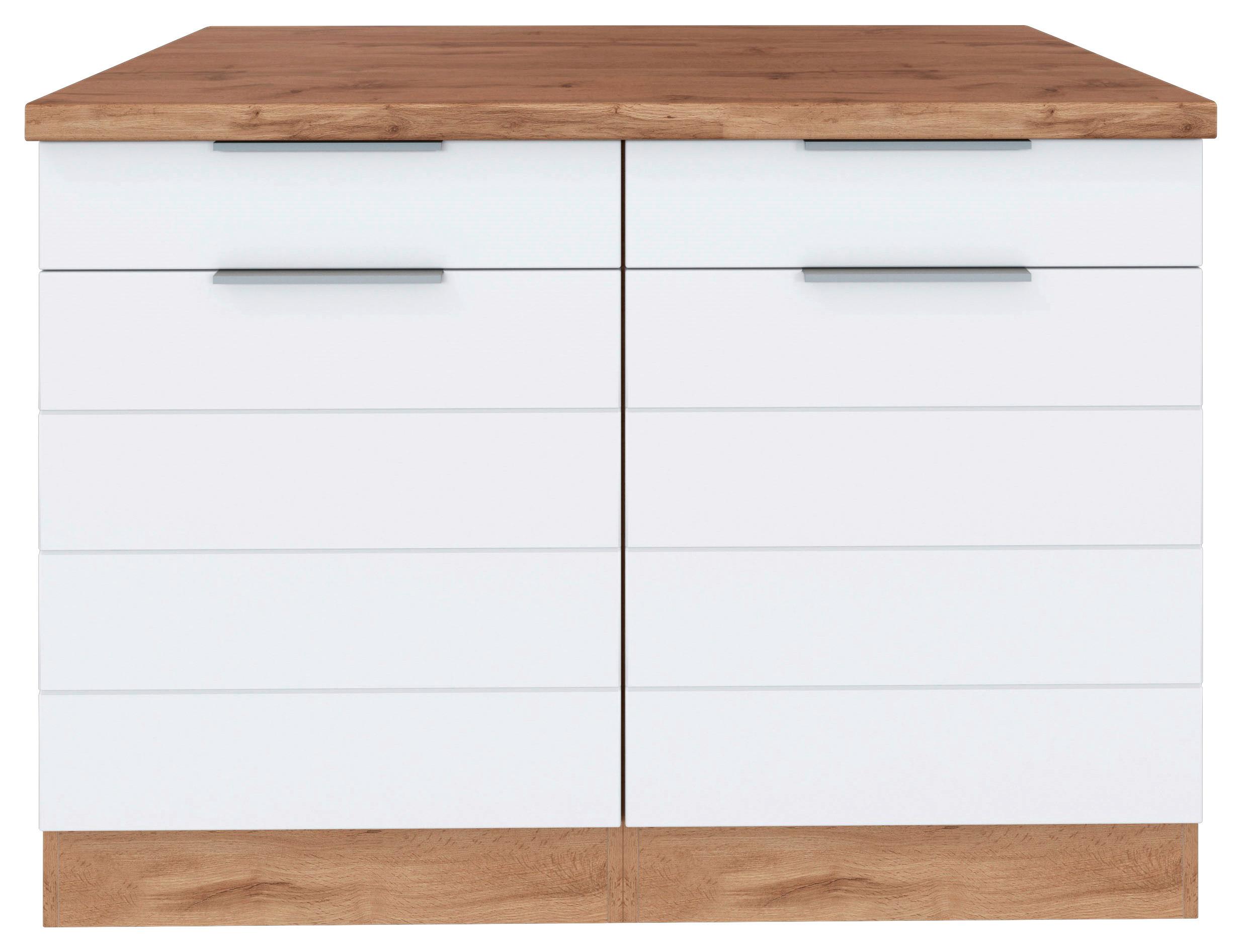 Küchenunterschrank Florenz B: 120 cm Weiß/Eichefarben - Eiche Wotan/Weiß, Design, Holzwerkstoff (120/86/60cm) - Held