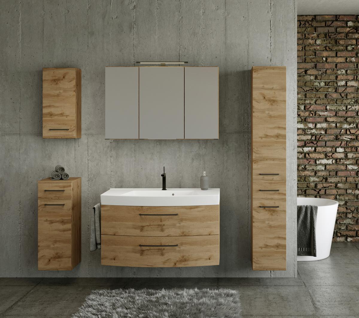 Spiegelschrank Manchester Led 3 Türen 100x64x20 cm - Eichefarben, MODERN, Glas/Holzwerkstoff (100/64/20cm) - Held