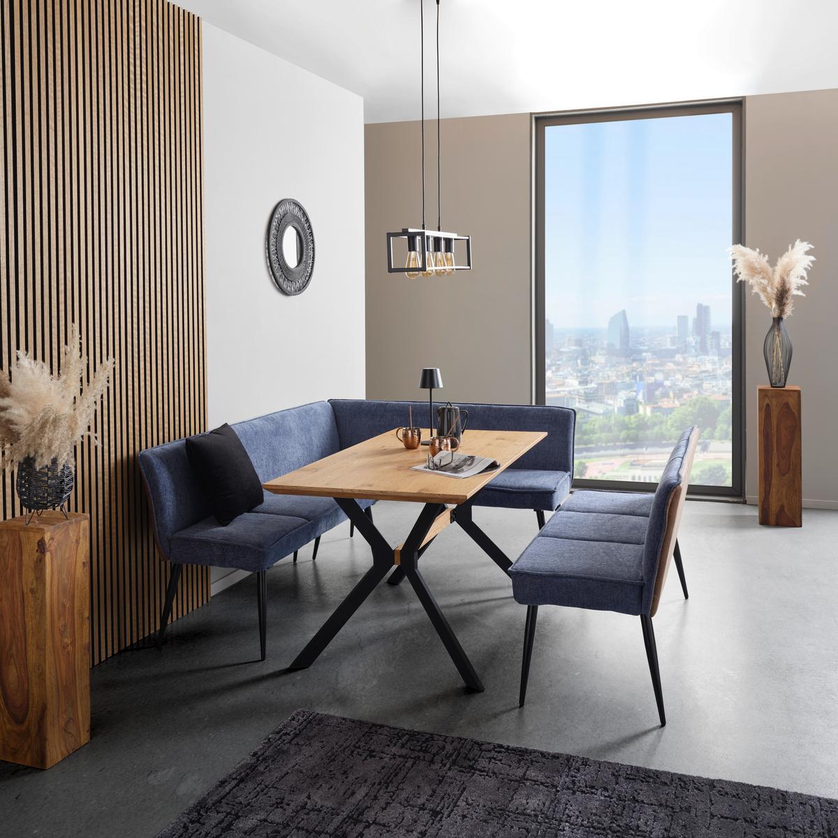 Eckbank Cory - Blau/Schwarz, MODERN, Textil/Metall (194/154cm) - MID.YOU