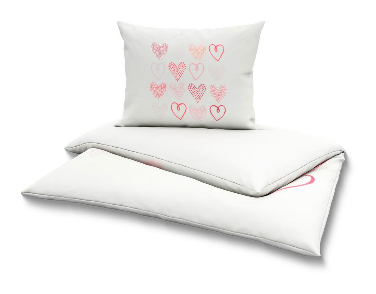 Bettwäsche Hearts - Rot/Weiß, MODERN, Textil - Luca Bessoni
