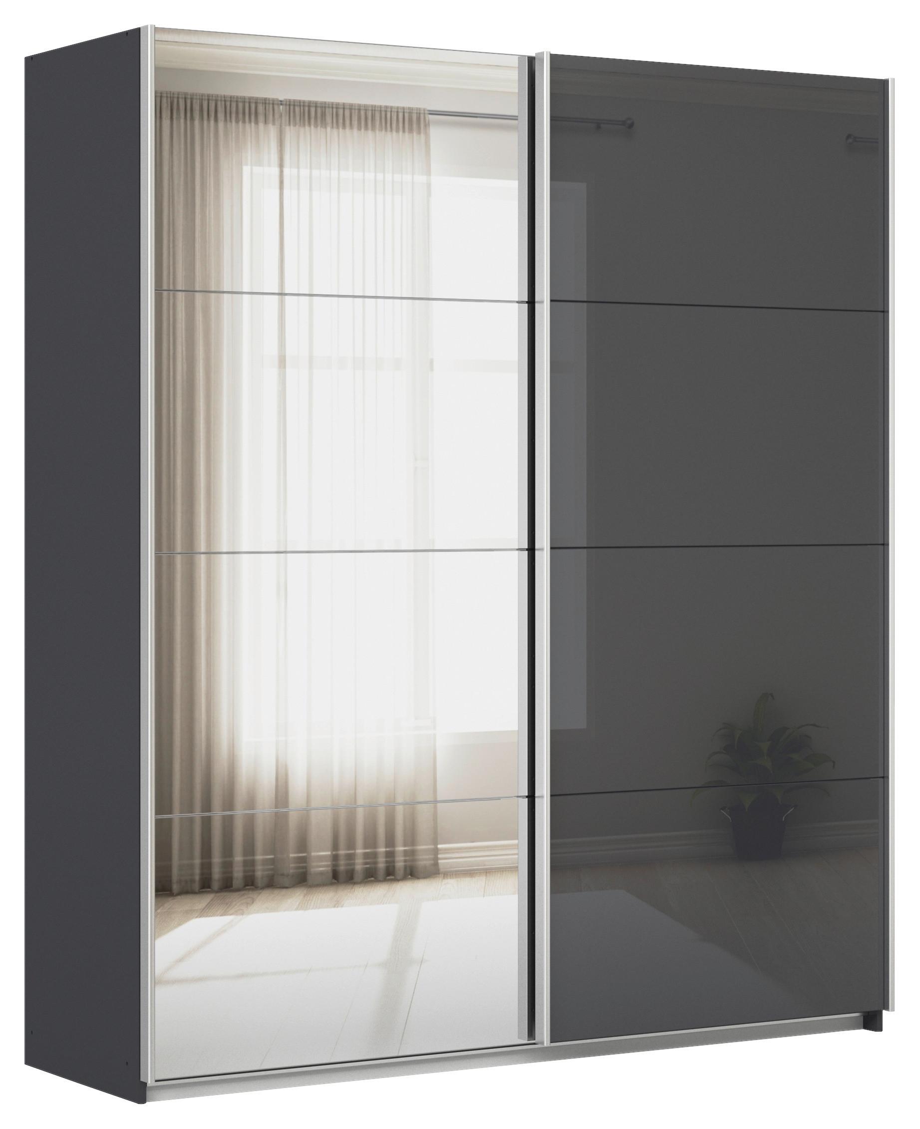 Schwebetürenschrank Feldkirch 181 Normalhöhe - Anthrazit/Silberfarben, MODERN, Glas/Holzwerkstoff (181/210/62cm)