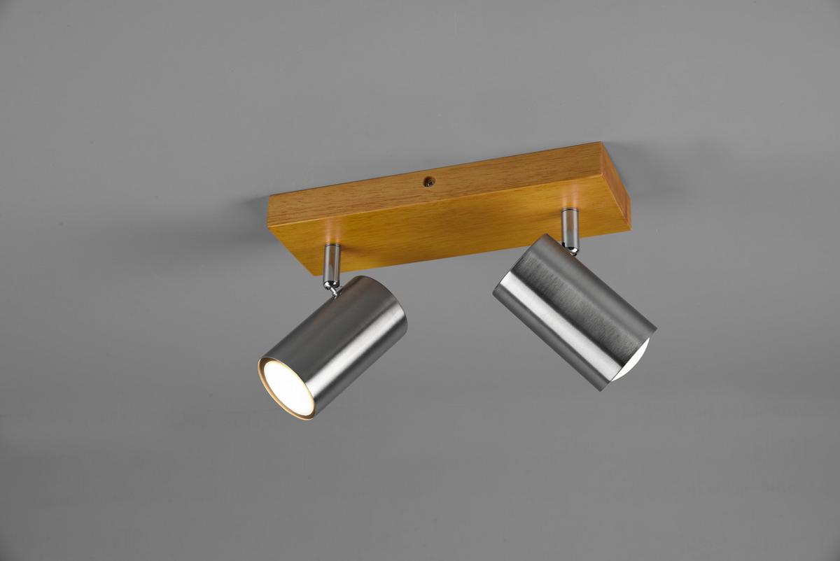 Strahler 2-flammig Verstellbar L: 26 Cm - Nickelfarben, Natur, Holz/Metall (26/16/9cm) - Trio Leuchten