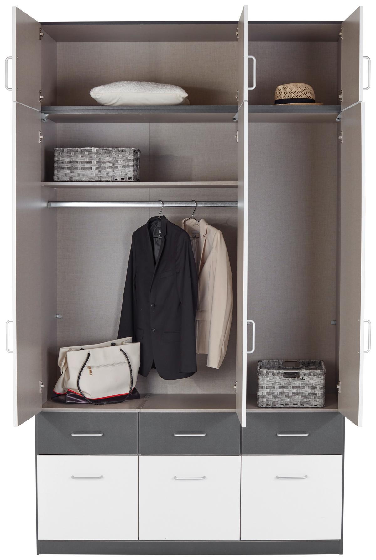 Drehtürenschrank 136 cm Aalen Extra Grau/Weiß - Weiß/Grau, KONVENTIONELL, Holzwerkstoff (136/197/54cm)
