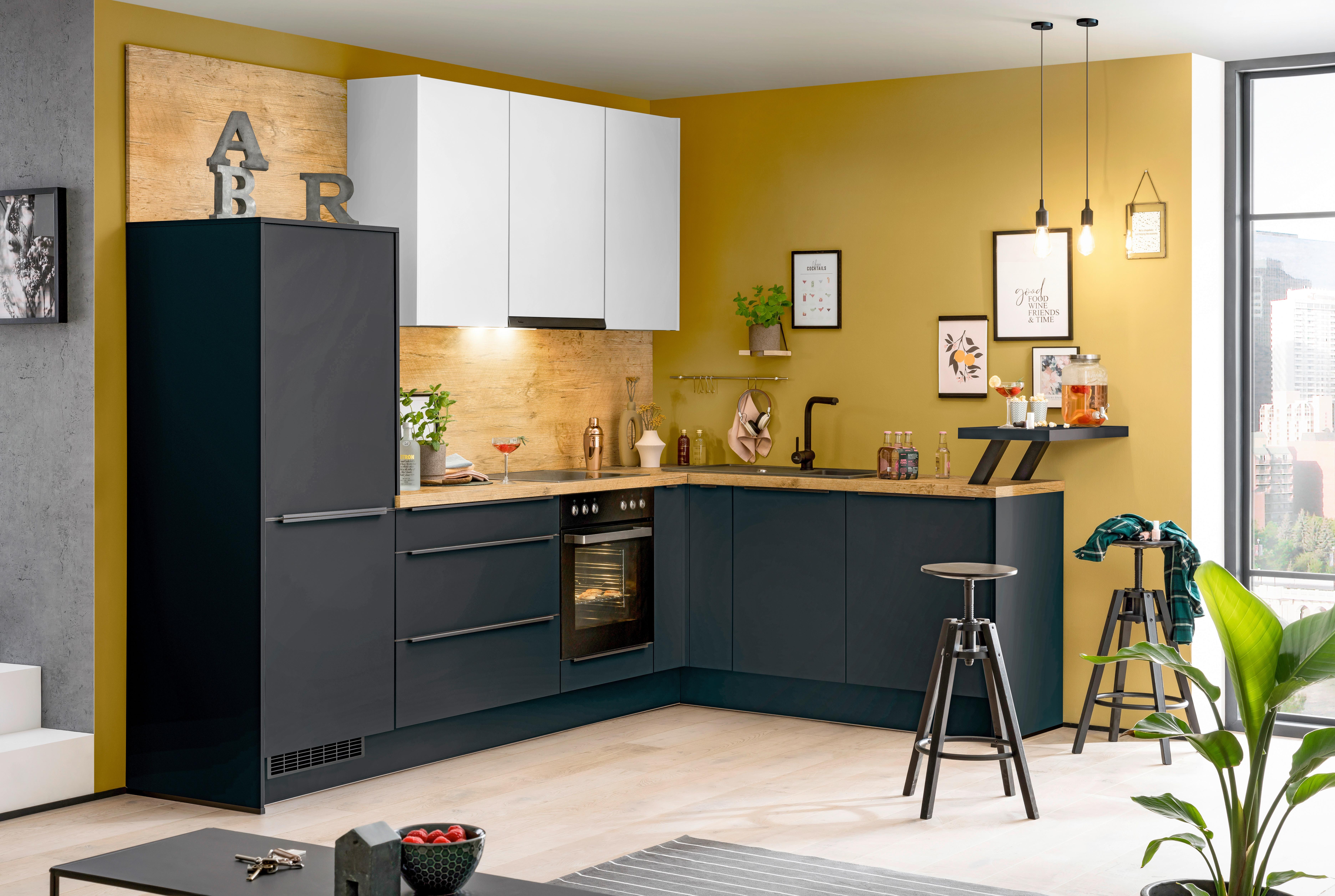 Eckküche Ip1200 ohne Geräte 292x192 cm Schwarz/Space Grey - Weiß, MODERN, Holzwerkstoff (292/192cm) - Impuls