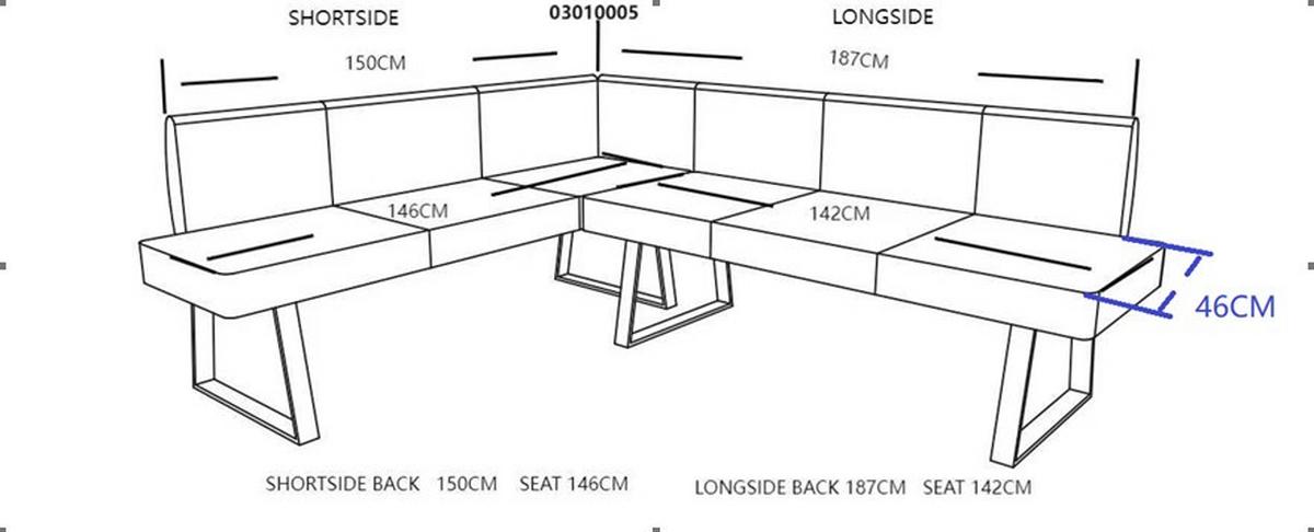 Eckbank Grau Eisen/Polyester Tampa 202x160 cm - Schwarz/Grau, MODERN, Textil/Metall (202/160cm) - Livetastic