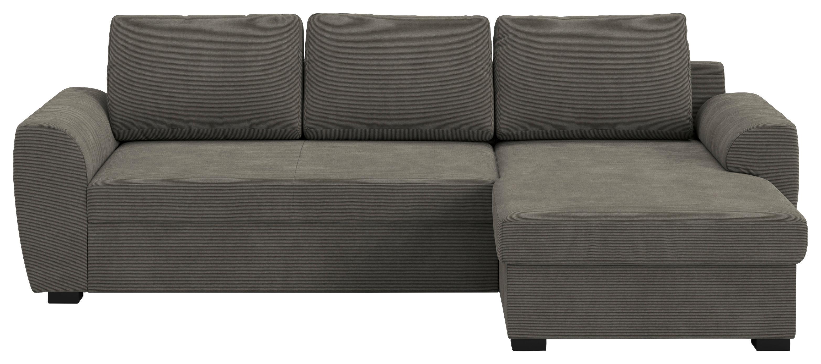 Ecksofa mit Bettfunktion Cord anthrazit, B: 253cm - Anthrazit/Schwarz, Trend, Textil (253/154cm) - MID.YOU