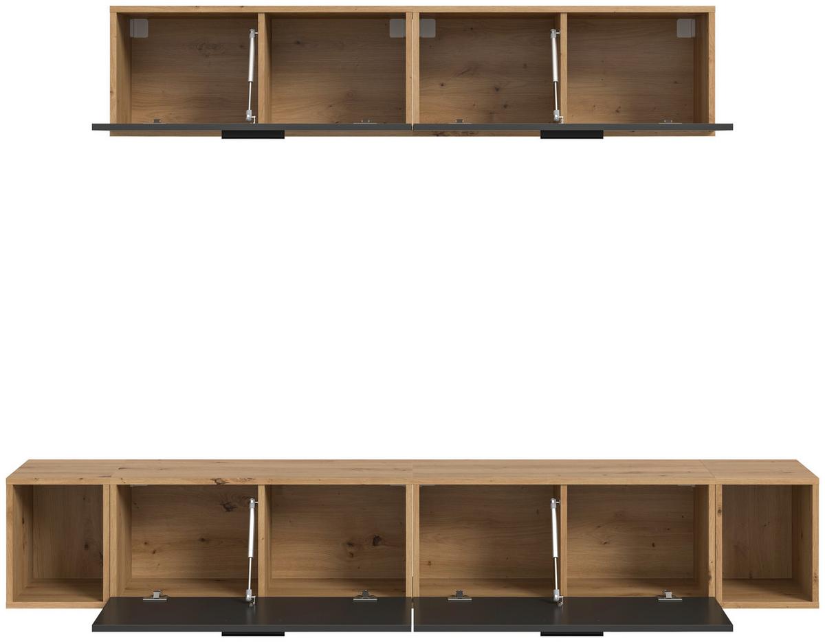 Wohnwand, The One 8, B: 150 Cm Grau/artisan Eiche Dekor - Schwarz/Eiche Artisan, Trend, Holzwerkstoff (150/92/34cm)