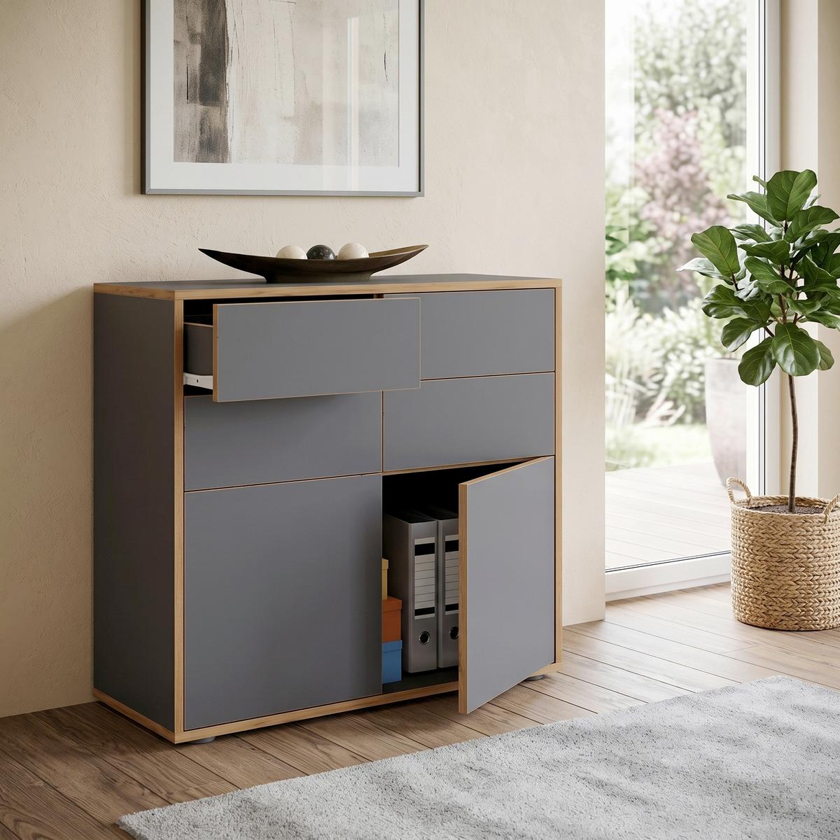 Kommode Salia Anthrazit/Eiche Dekor B:100cm - Honigeiche/Anthrazit, Design, Holzwerkstoff (100/74/33cm) - MID.YOU