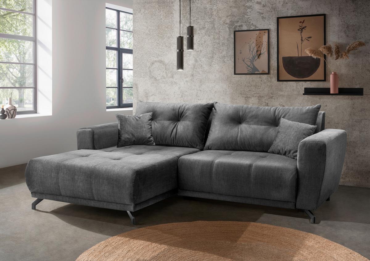 Ecksofa Restato Dunkelgrau S: 177x246 cm - Dunkelgrau/Schwarz, MODERN, Textil (177/246cm) - MID.YOU