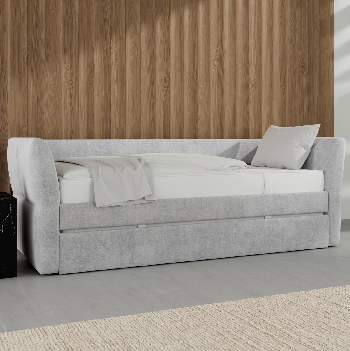 Výsuvná postel DREAM 180x200, světle šedá - černá/světle šedá, Moderní, dřevo/textil (90/200cm) - Bessagi Home