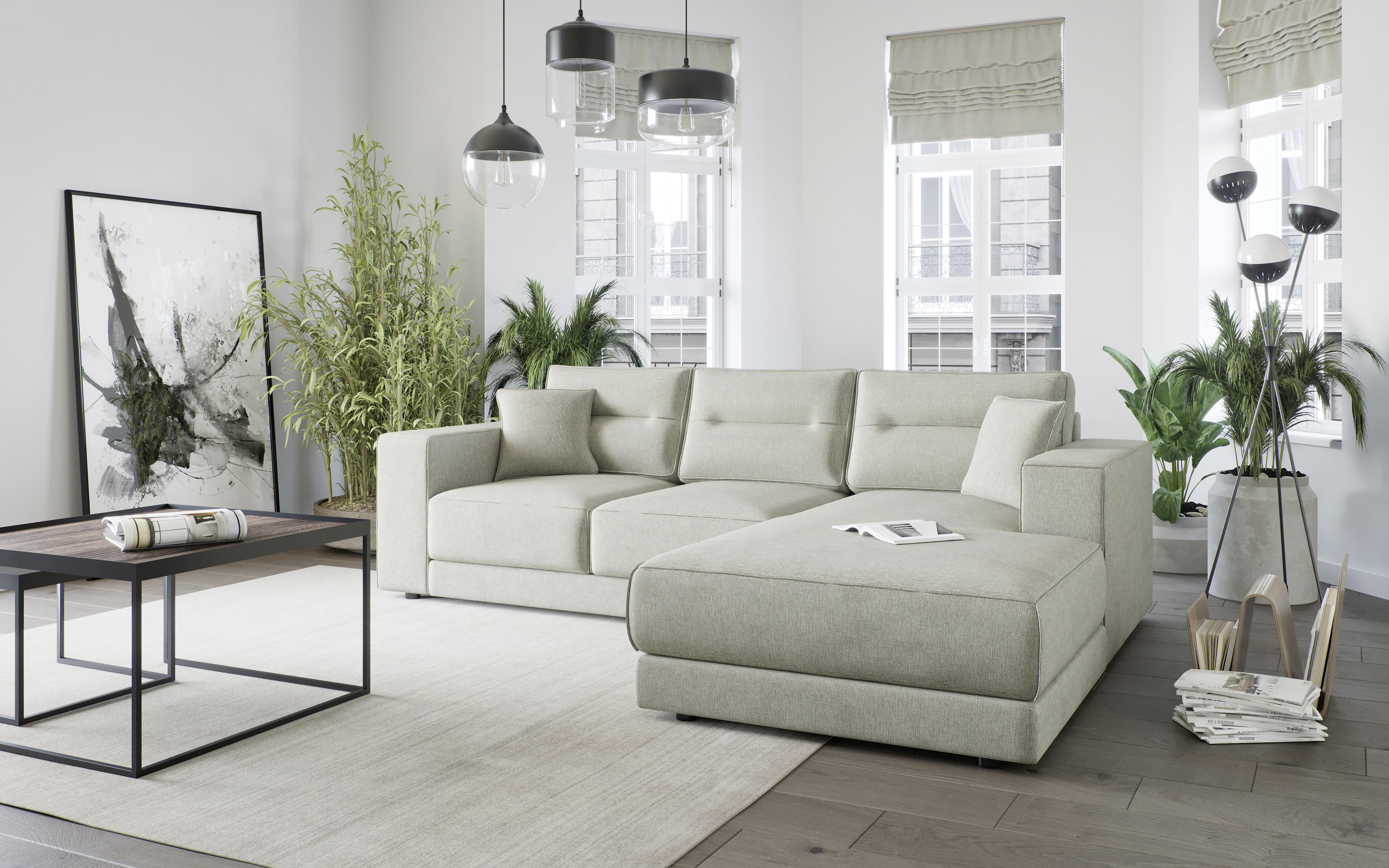 Ecksofa Verona Beige S: 272x195 Cm - Edelstahlfarben/Beige, Design, Textil (272/195cm) - Livetastic