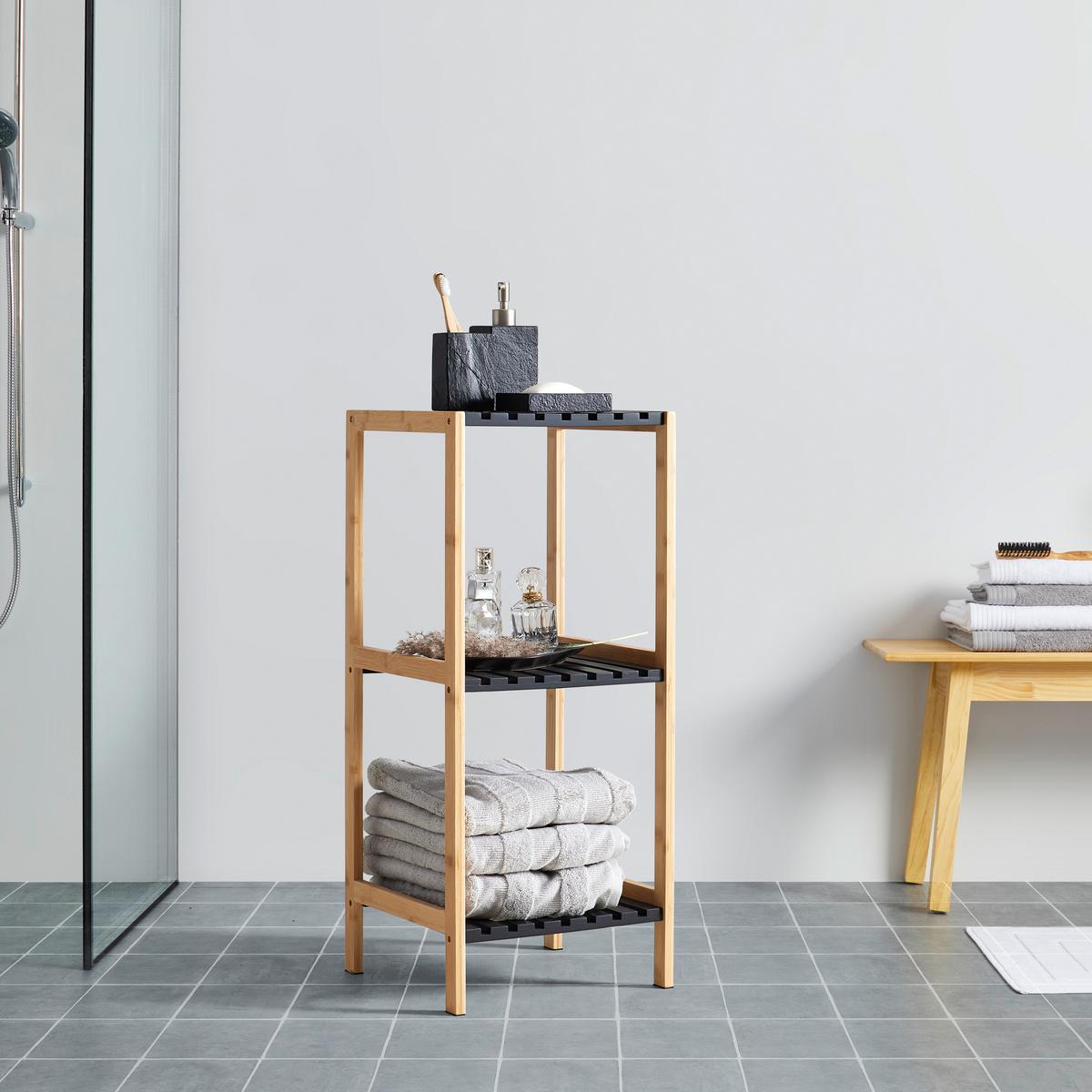Regál ELSA bambus/čierna - čierna/prírodná farba, Modern, kompozitné drevo/prírodné materiály (34/79/33cm) - Mömax