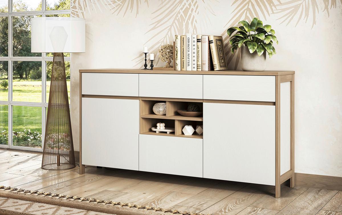 Sideboard Stranda Weiß/Eiche B: 164cm - Eichefarben/Weiß, Design, Holzwerkstoff (164/85/39cm) - MID.YOU