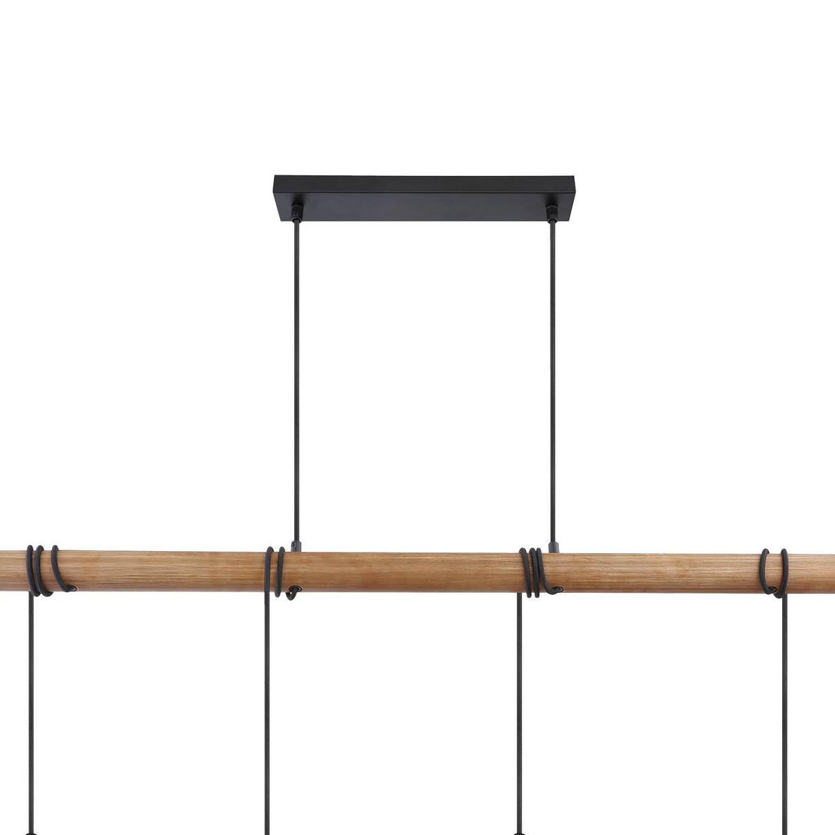 Hängeleuchte Hadera H: 130 cm 4-Flammig, Rauchglas - Schwarz/Braun, Natur, Glas/Holz (98/15/130cm) - Globo