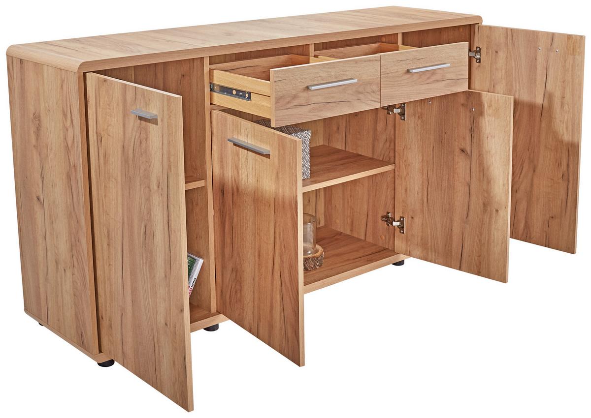 KOMODA FONTANA - barvy dubu/černá, Moderní, kompozitní dřevo/plast (174/87/40cm)