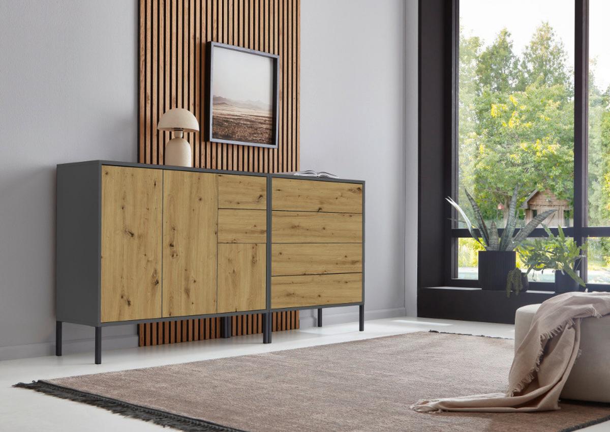 Sideboard Mailand Anthr./eiche Dekor B: 184,5cm - Anthrazit/Eiche Artisan, MODERN, Holzwerkstoff (184,5/86/33cm) - MID.YOU