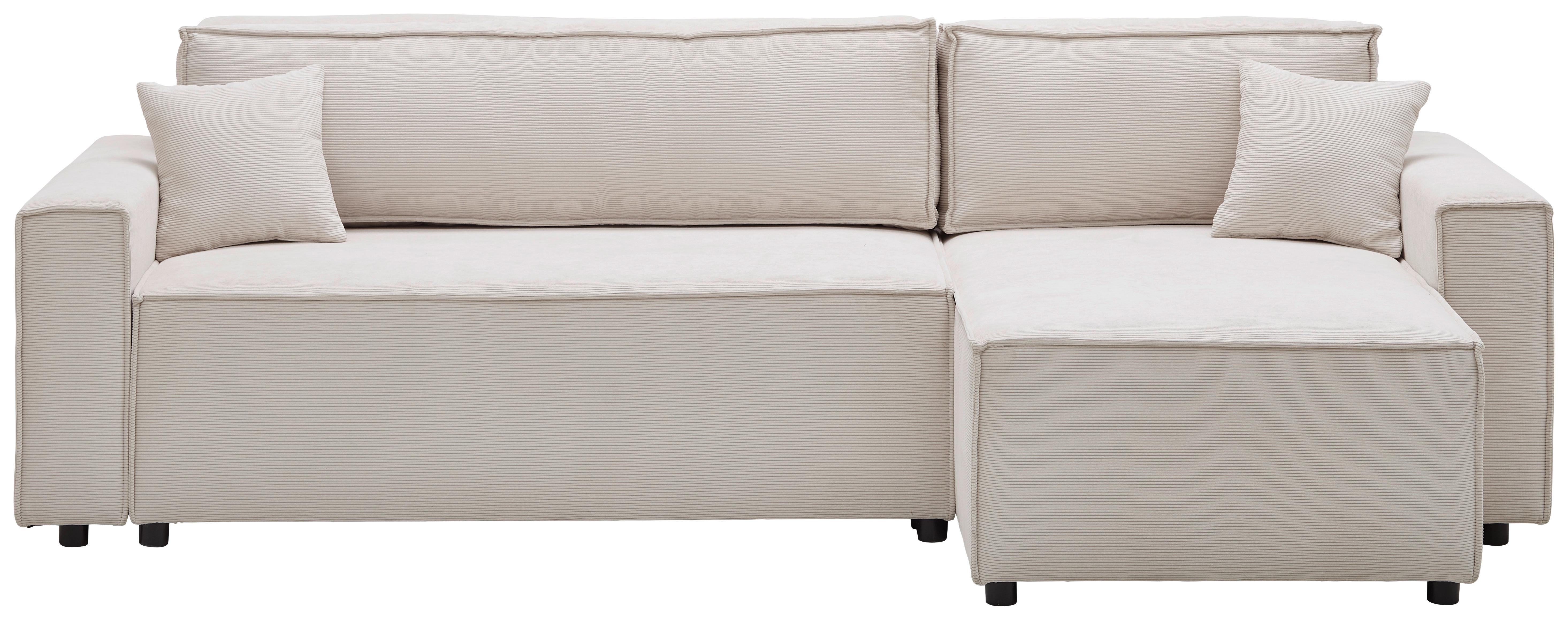Ecksofa mit Schlaffunktion Mira Beige Cord - Beige/Schwarz, Basics, Textil (248/76/140cm) - Livetastic