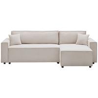 Ecksofa mit Schlaffunktion Mira Beige Cord - Beige/Schwarz, Basics, Textil (248/76/140cm) - Livetastic