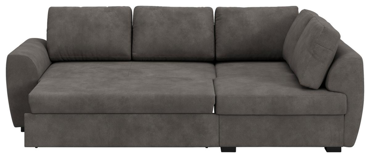 Ecksofa mit Bettfunktion Drift Microfaser grau, B: 253cm - Schwarz/Grau, Trend, Textil (253/154cm)