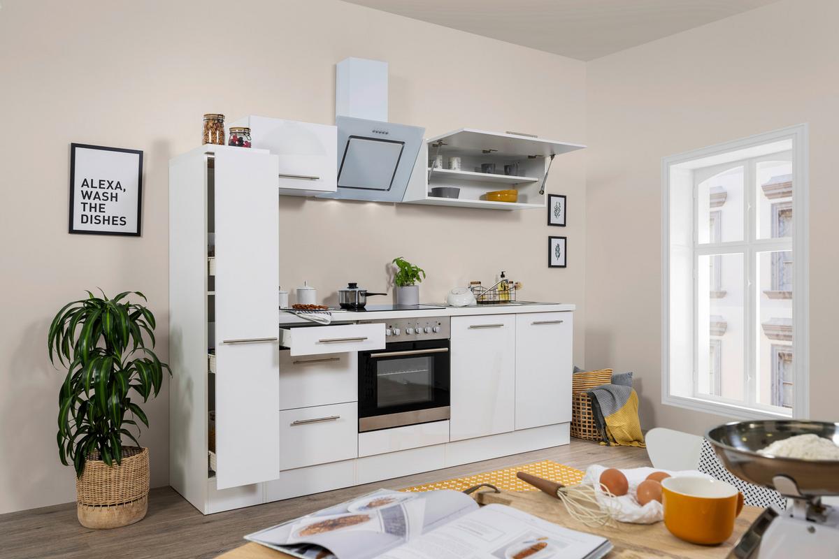 Küchenzeile Rp240wwc mit Geräten 240 cm Weiß - Weiß, KONVENTIONELL, Holzwerkstoff (240cm) - Respekta