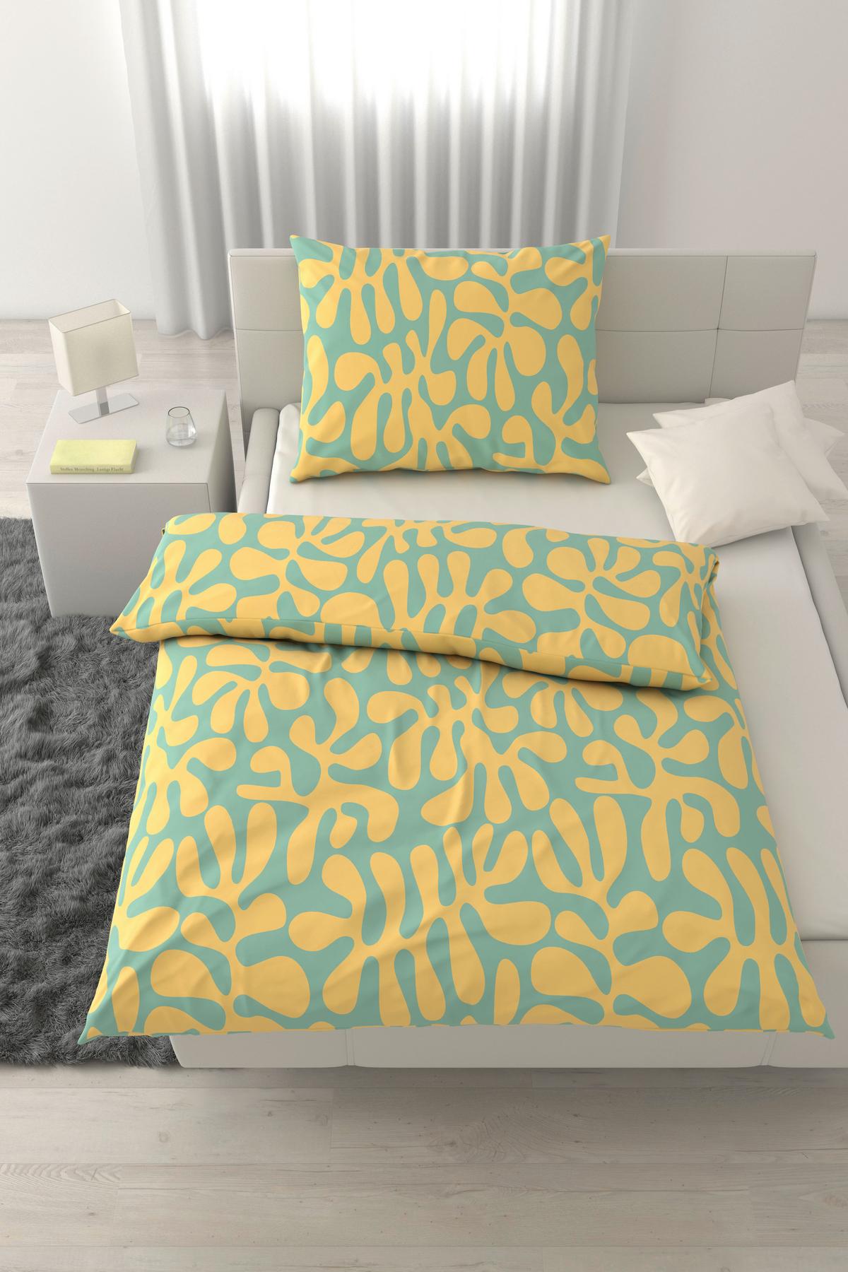 POSTEĽNÁ BIELIZEŇ DENO - svetlomodrá/žltá, textil (140/200cm) - Mömax