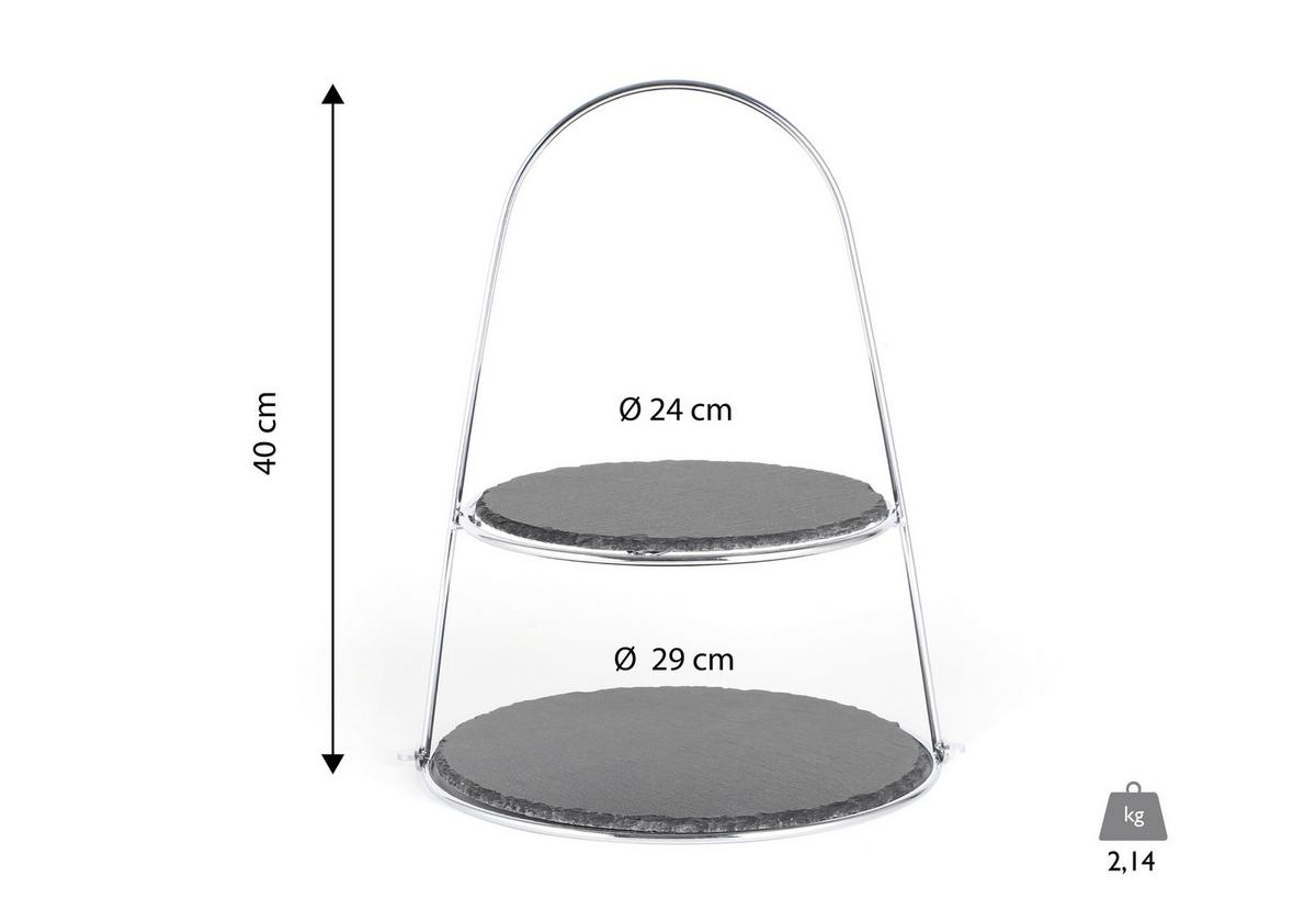 Etagere Rund Stein/metall H: 40 Cm 2-Stöckig - Silberfarben, Basics, Stein/Metall (24/29/40cm) - Echtwerk