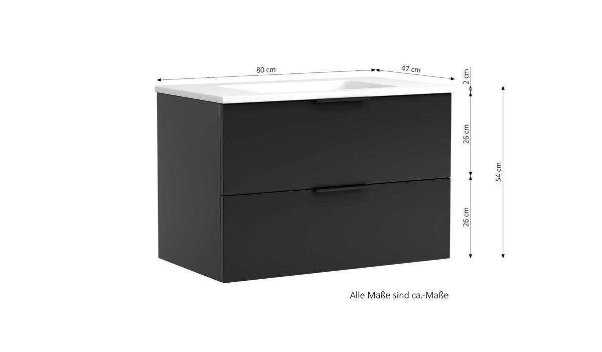Waschtischkombi Sevilla Schwarz, Weiß, B:80 cm - Schwarz/Weiß, MODERN, Keramik/Holzwerkstoff (80/54/47cm) - Held