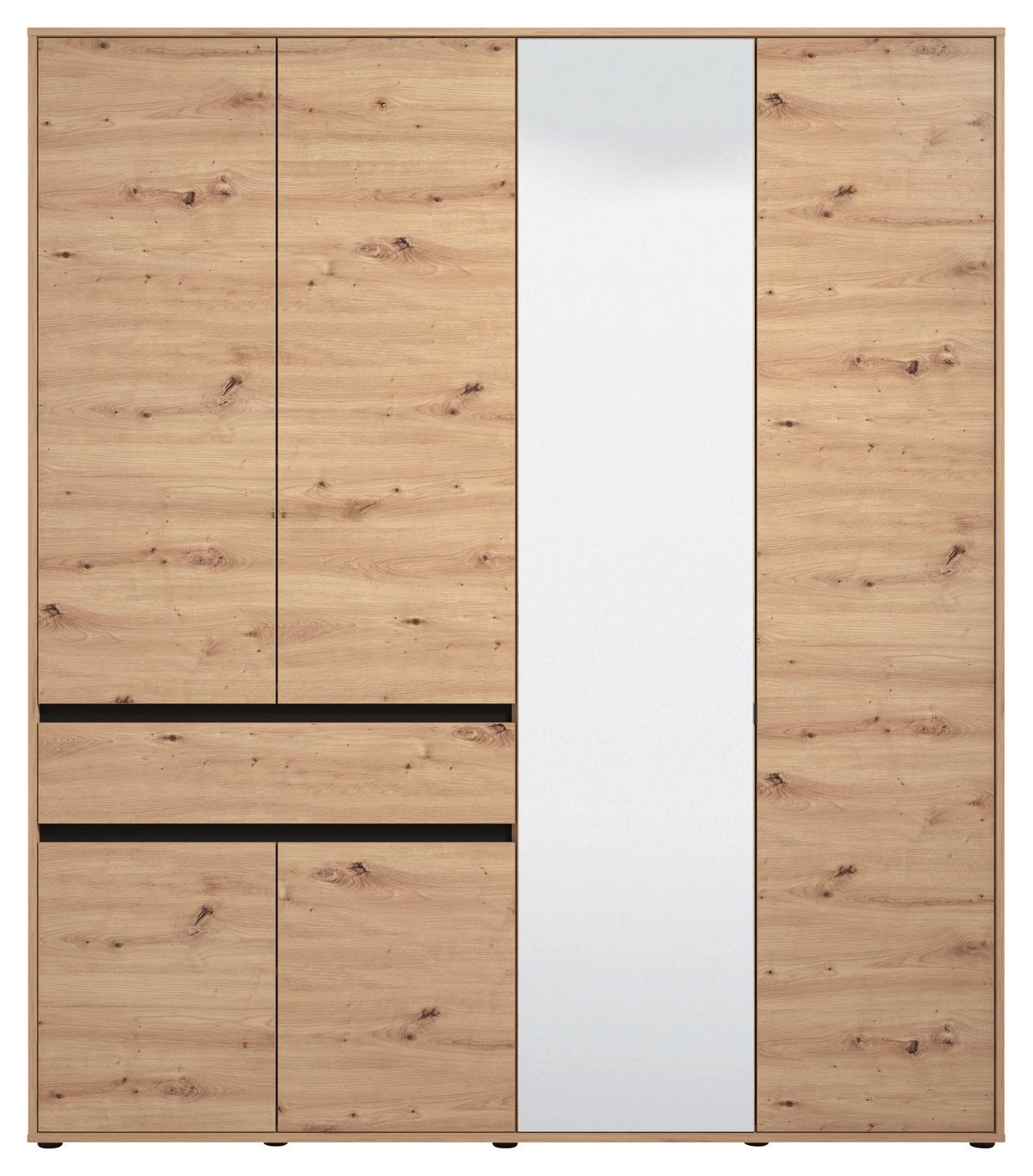 Nyílóajtós Szekrény Corbett 182,5/210cm - fekete/Artisan tölgy, Basics, faalapú anyag/üveg (182,5/210.5/54cm)