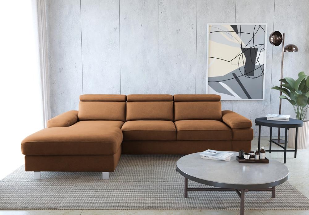 Ecksofa Elvis, Braun S: 182x259 Cm - Silberfarben/Braun, KONVENTIONELL, Textil (182/259cm) - Trendmanufaktur