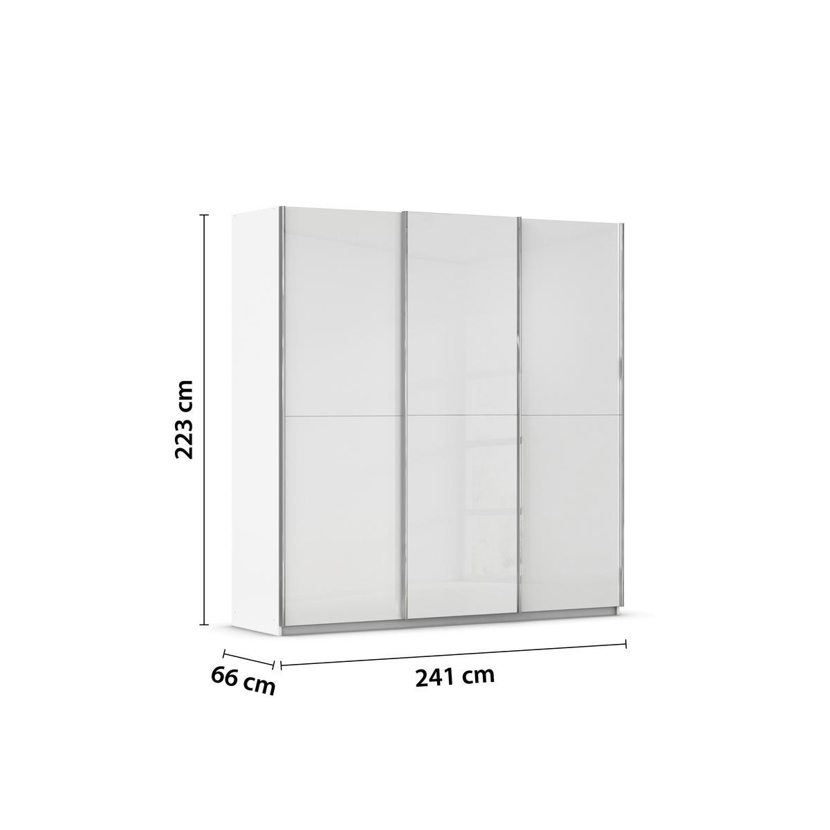 Schwebetürenschrank Fifty 3trg Weiß/Weißglas, B: 242 cm - Weiß, KONVENTIONELL, Glas/Holzwerkstoff (242/223/66cm) - Luca Bessoni