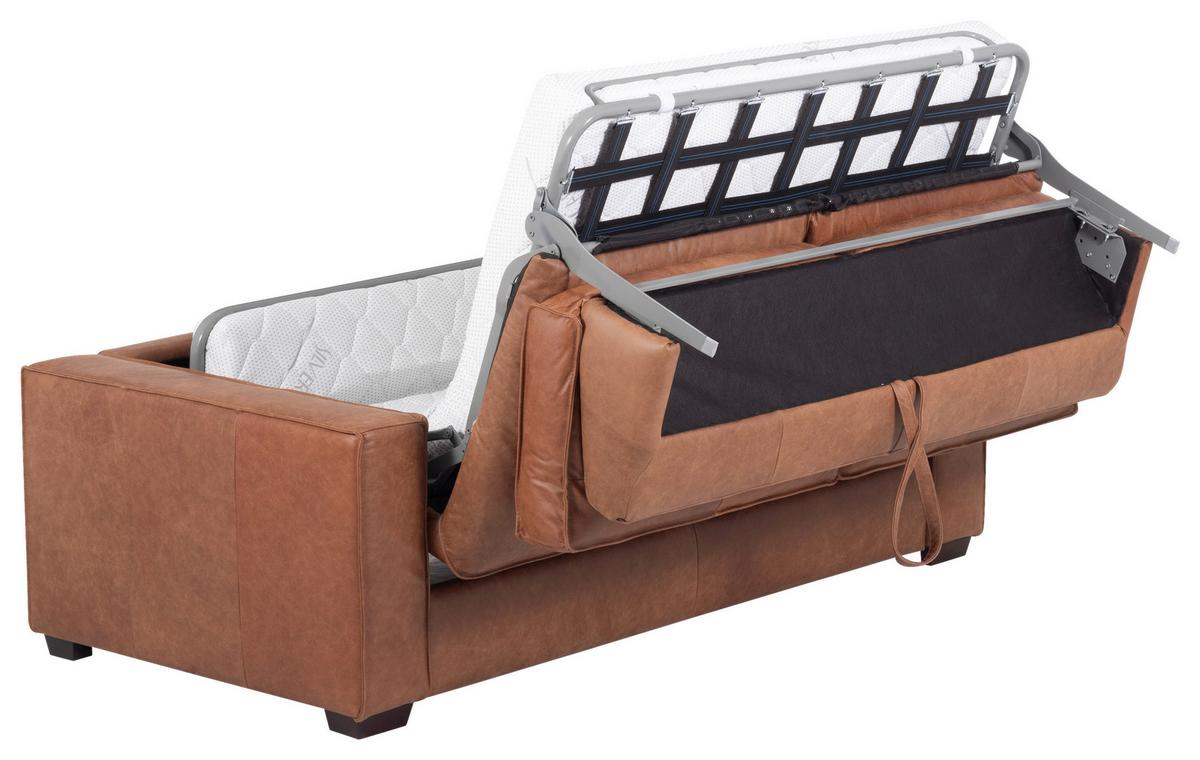 Schlafsofa Texas Cognac Anilinleder, B: 203 Cm - Cognac/Dunkelbraun, Design, Leder (203/85/99cm) - MID.YOU