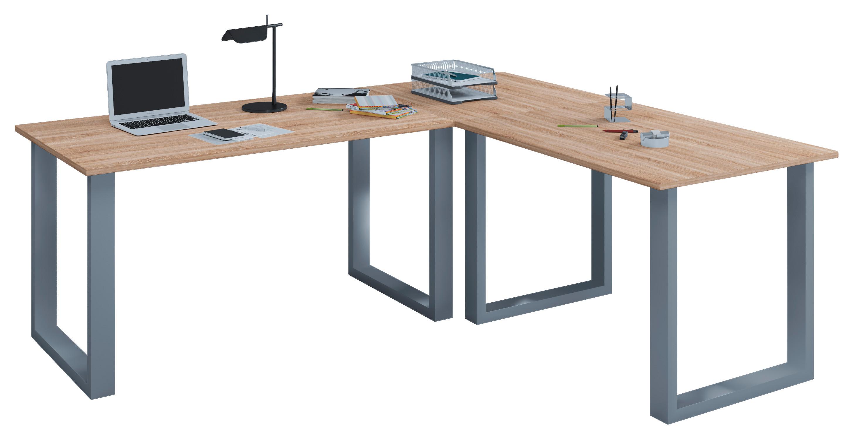 Eckschreibtisch Lona Sonoma Eiche B: 80 Cm - Silberfarben/Sonoma Eiche, MODERN, Holzwerkstoff/Metall (160/160/76cm) - MID.YOU
