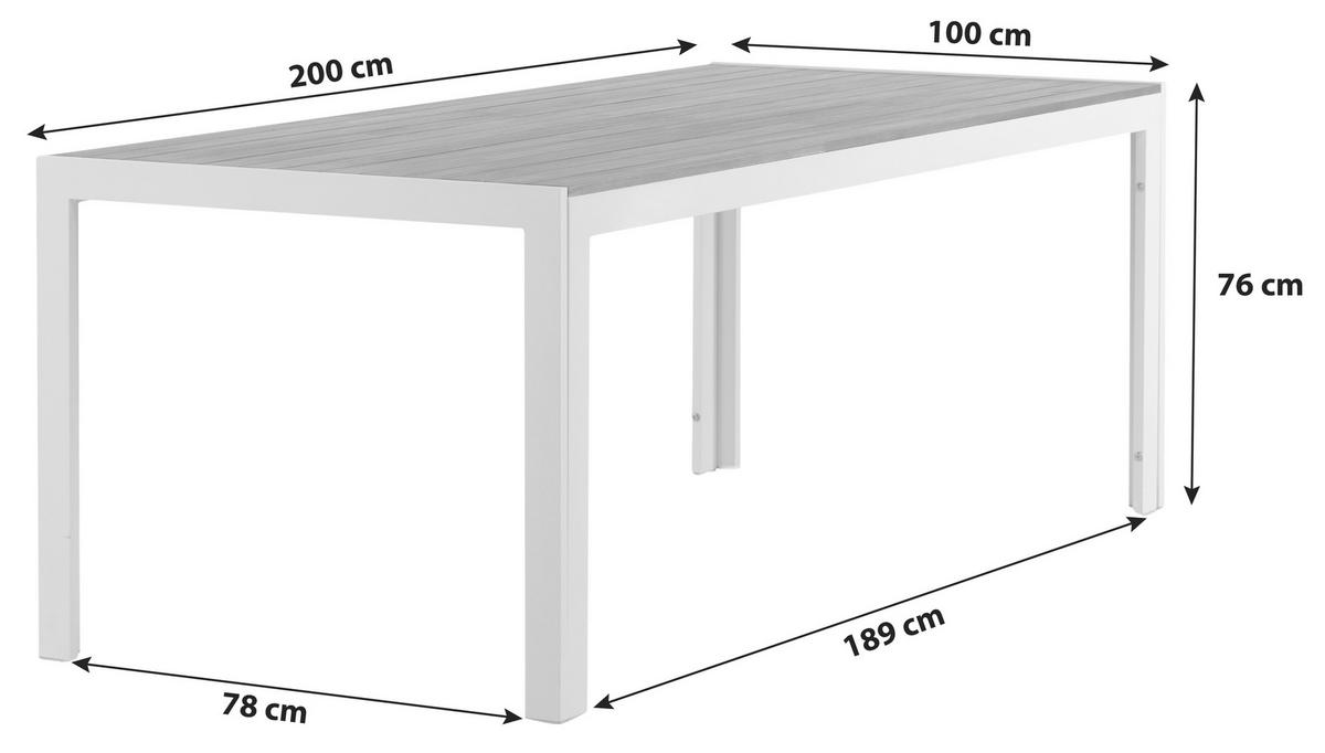 Gartentisch Bois - Weiß/Akaziefarben, KONVENTIONELL, Holz/Metall (200/100/76cm) - Gardenson