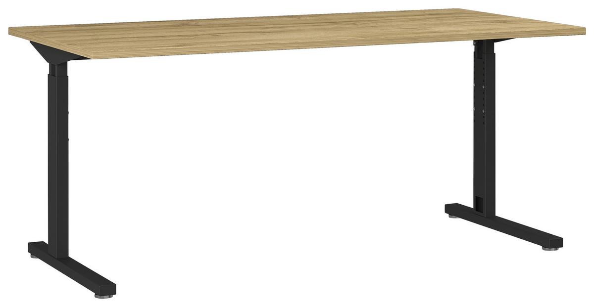 Schreibtisch B 160 H 70 Cm Gw-Profi, Eiche Dekor/schwarz - Eichefarben/Schwarz, KONVENTIONELL, Holzwerkstoff/Metall (160/70/80cm) - Germania