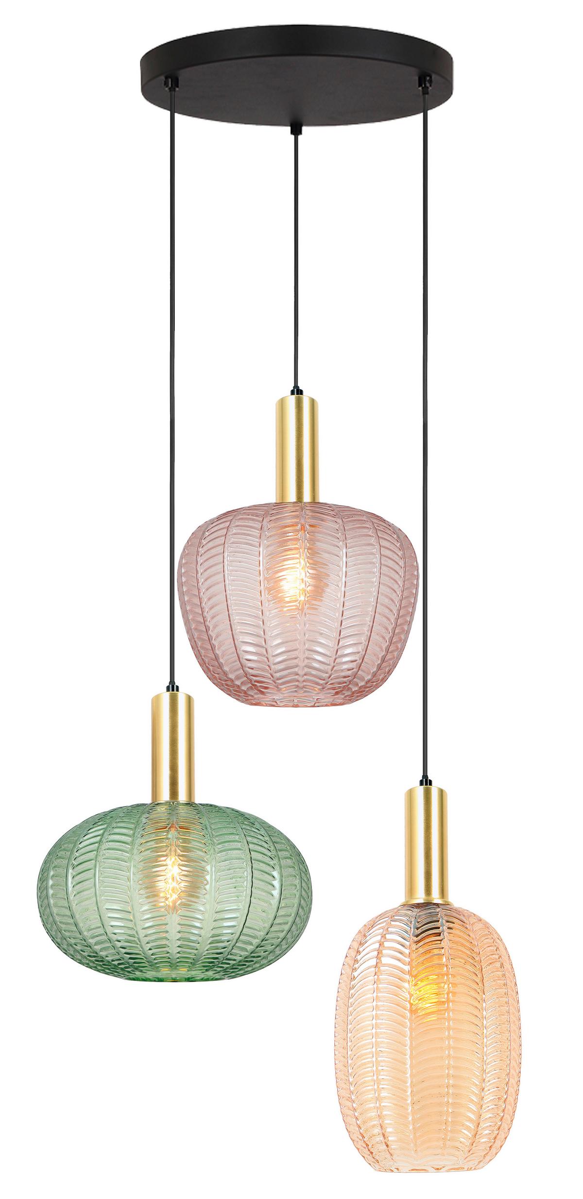 Hängeleuchte Bunti - Pink/Goldfarben, MODERN, Glas/Metall (45/45/120cm)