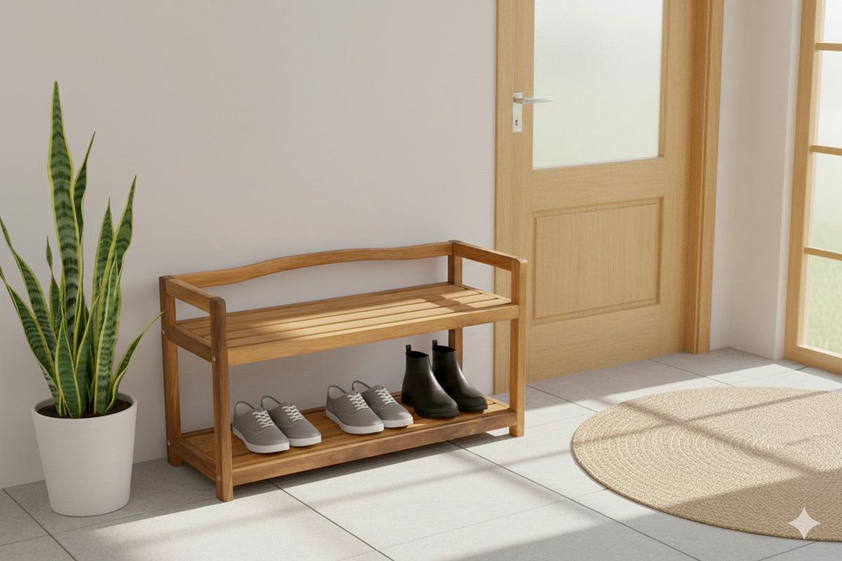Schuhregal aus Akazie 2 Etagen 26x42x74 cm - Akaziefarben, Basics, Holz (26/42/74cm)