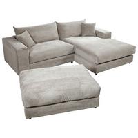Ecksofa Funny S Rechts Grau mit Hocker S: 265x180 cm - Schwarz/Grau, Basics, Textil (265/180cm) - Livetastic