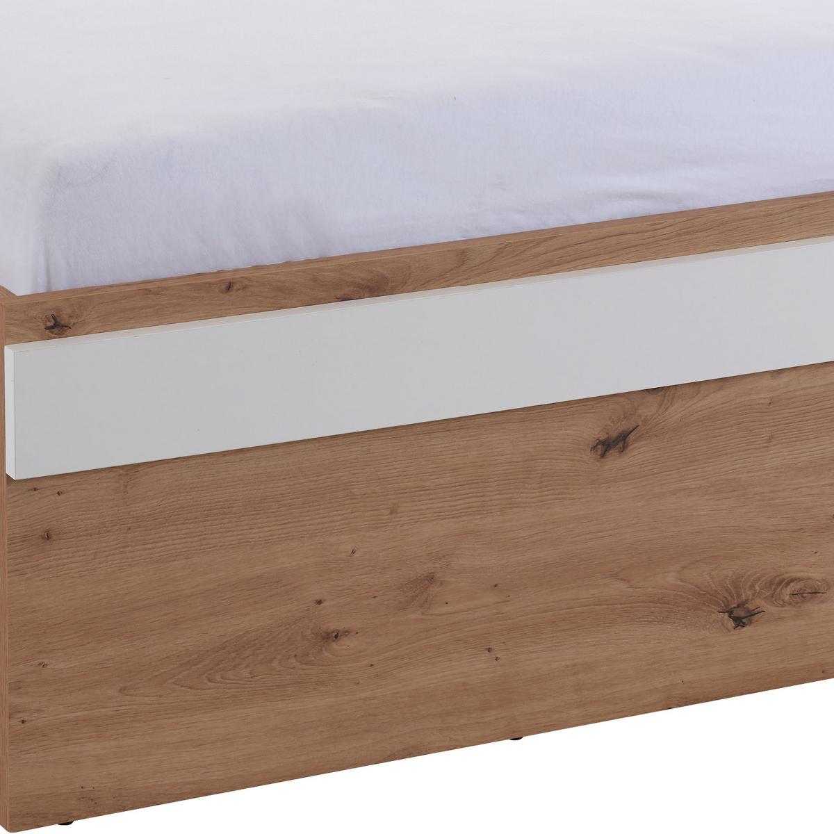 Stauraumbett 90x200 cm Box, Artisan Eiche Dekor/Weiß - Blau/Eichefarben, MODERN, Holzwerkstoff (90/200cm) - Ondega
