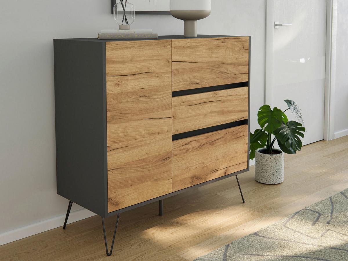 Sideboard Posseik Industrial Graphitfarben/Eichef. B: 99 cm - Elfenbein/Eichefarben, Design, Holzwerkstoff (99/93,6/42cm) - P & B