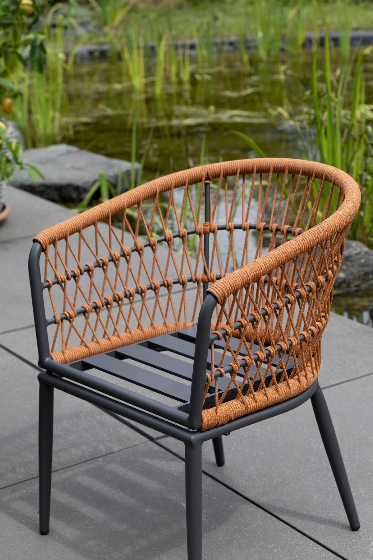 Garten-relaxsessel Rope Terracota Inkl. Auflagen - Dunkelgrau/Anthrazit, Design, Textil/Metall (58/63/78cm)