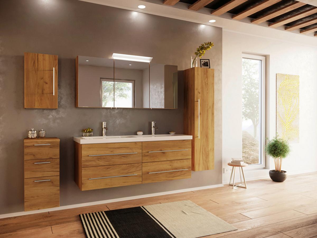 Spiegelschrank Eiche Dekor B: 140 cm - Eichefarben, MODERN, Glas/Holzwerkstoff (140/62/17cm) - MID.YOU