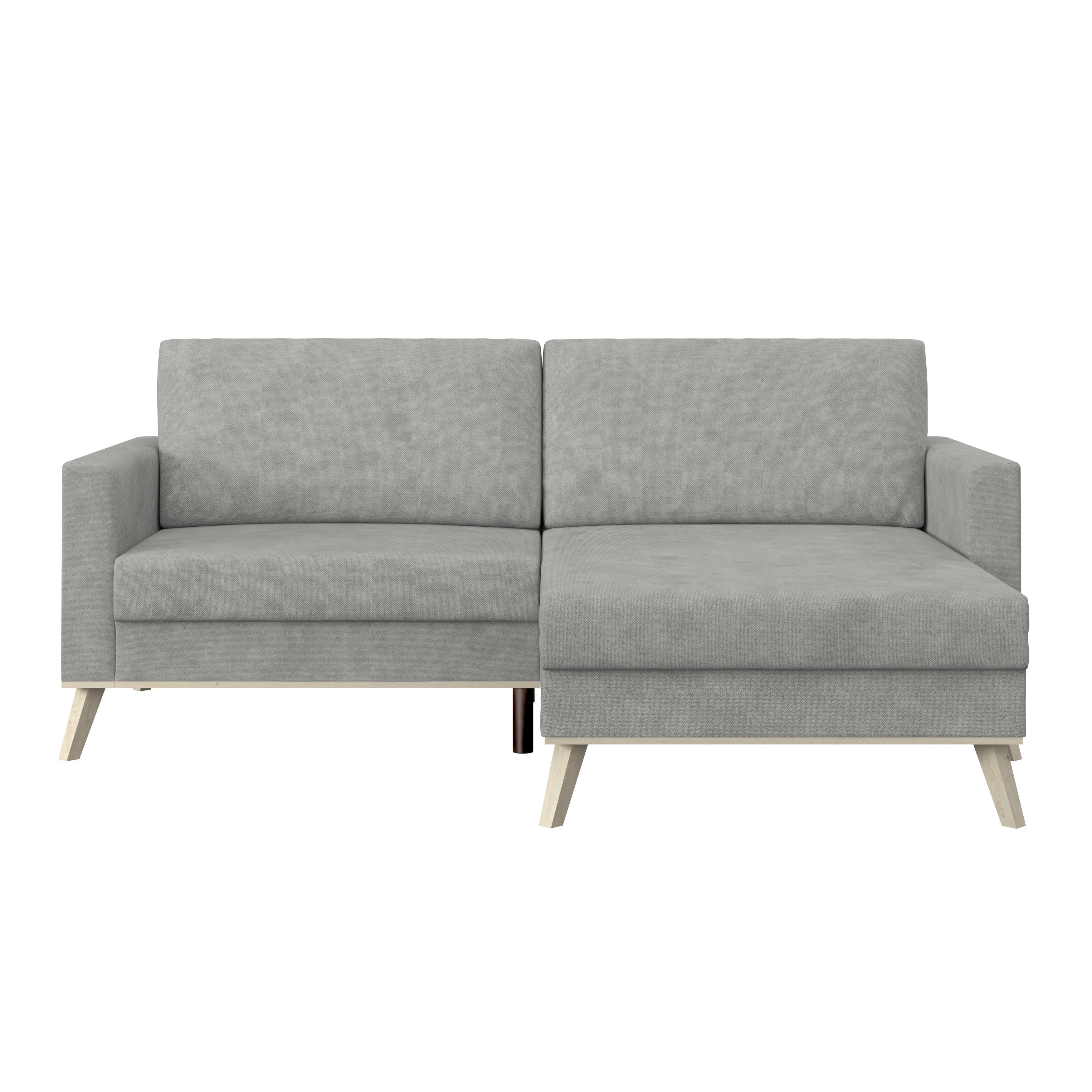 Rohová sedačka CARINI, oboustranná, světle šedá - barvy dubu/světle šedá, Basics, dřevo/textil (222/152cm)
