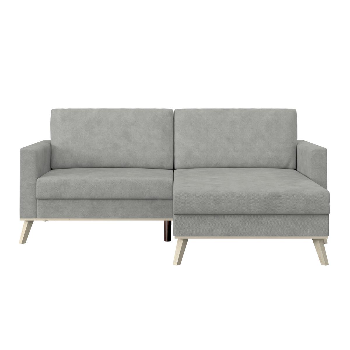 Rohová sedačka CARINI, oboustranná, světle šedá - barvy dubu/světle šedá, Basics, dřevo/textil (222/152cm)