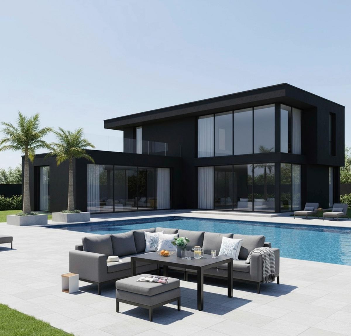 Loungegarnitur Tarent - Anthrazit/Grau, MODERN, Textil/Metall - Gardenson