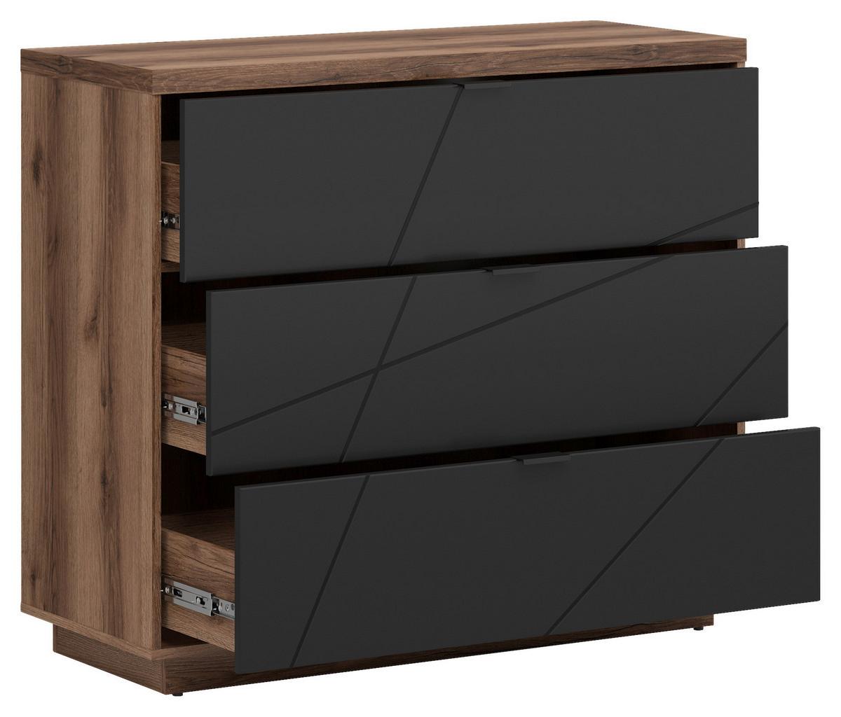Kommode 106 cm Forn, Schwarz/Eiche Dekor - Eichefarben/Schwarz, MODERN, Holzwerkstoff (106/93/42,5cm) - MID.YOU