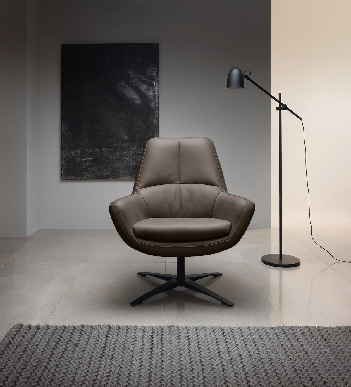 SESSEL BE ORGANIC - Schwarz/Grau, MODERN, Leder (81/92/83cm) - Trendmanufaktur